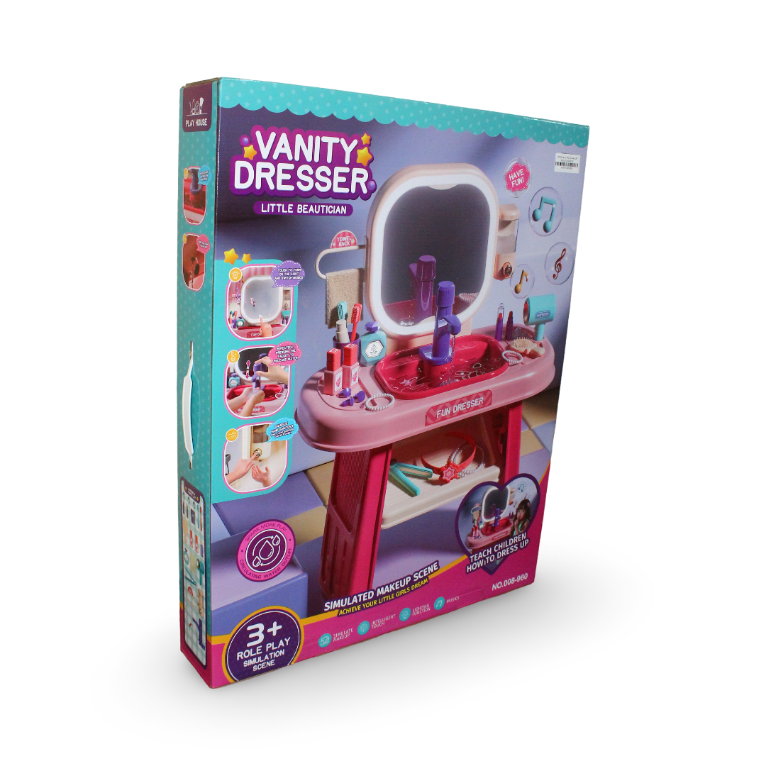 Kids Vanity Dresser Playset with Lights, Music & Water Sink – 95 cm - Toys - OKO