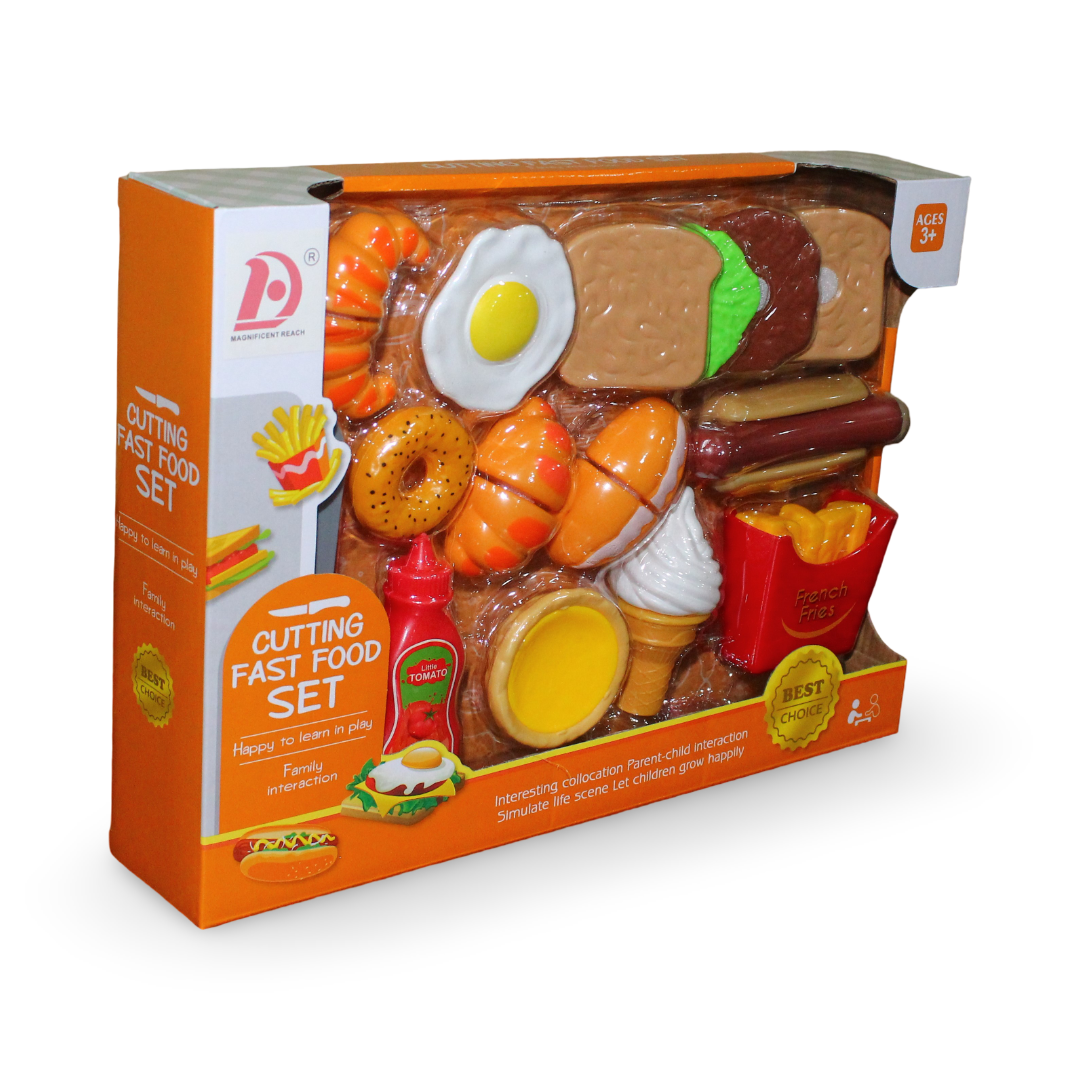 Cutting Fast Food Breakfast & Hot Dog Play Set – 20 Pieces - Toys - OKO
