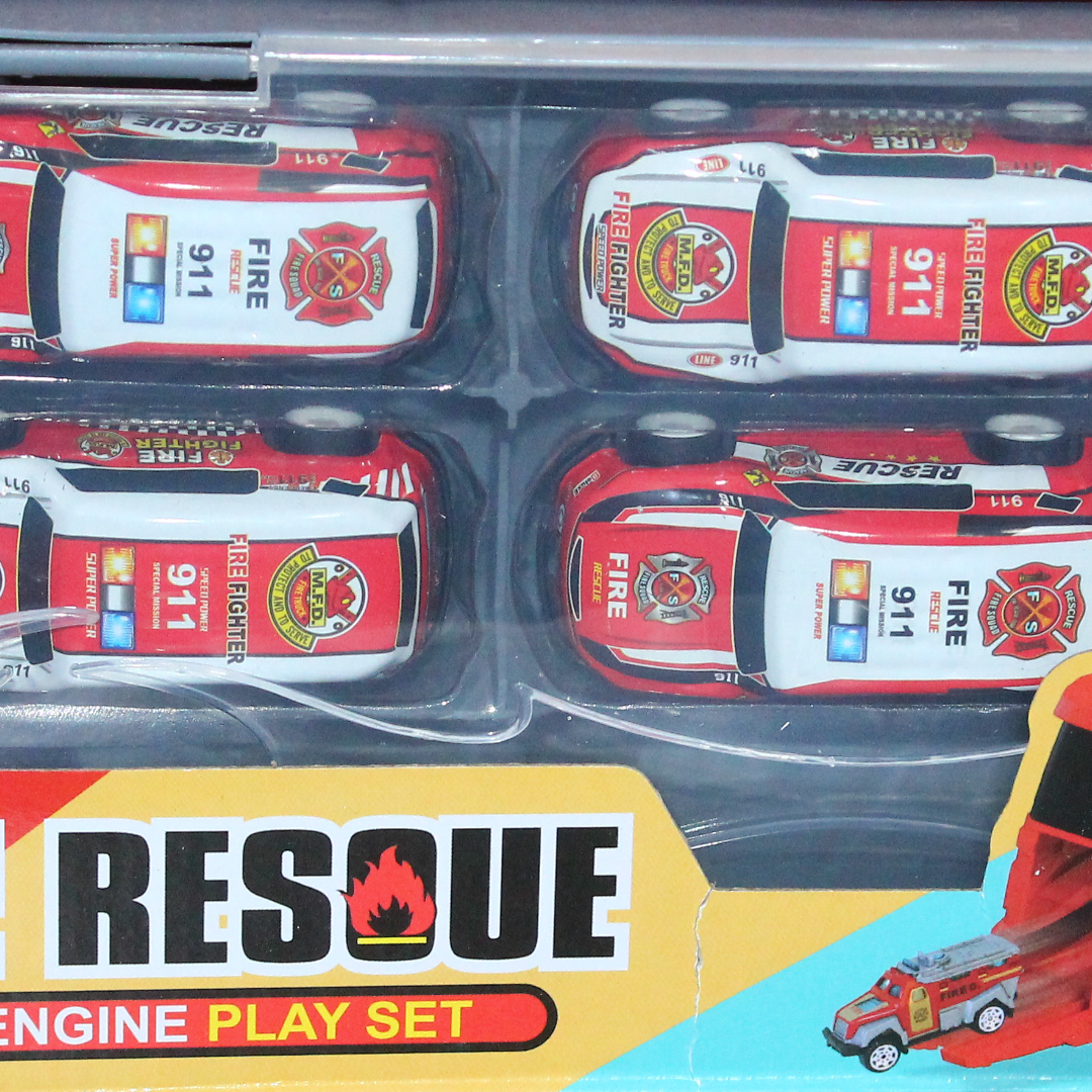 Fire Rescue Transport Truck Playset with 6 Fire Engine Cars