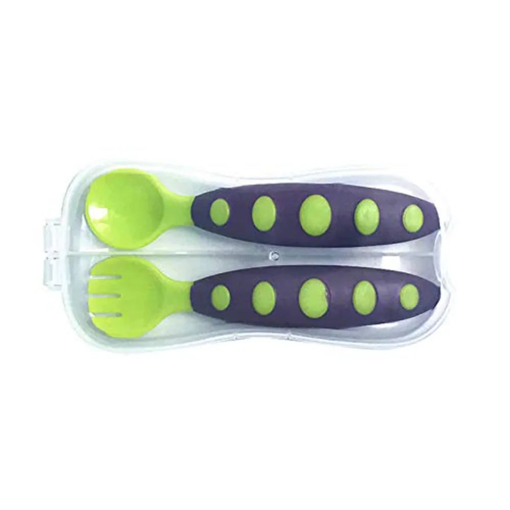 True Plastic Fork and Spoon Set in a Box – Green & Purple