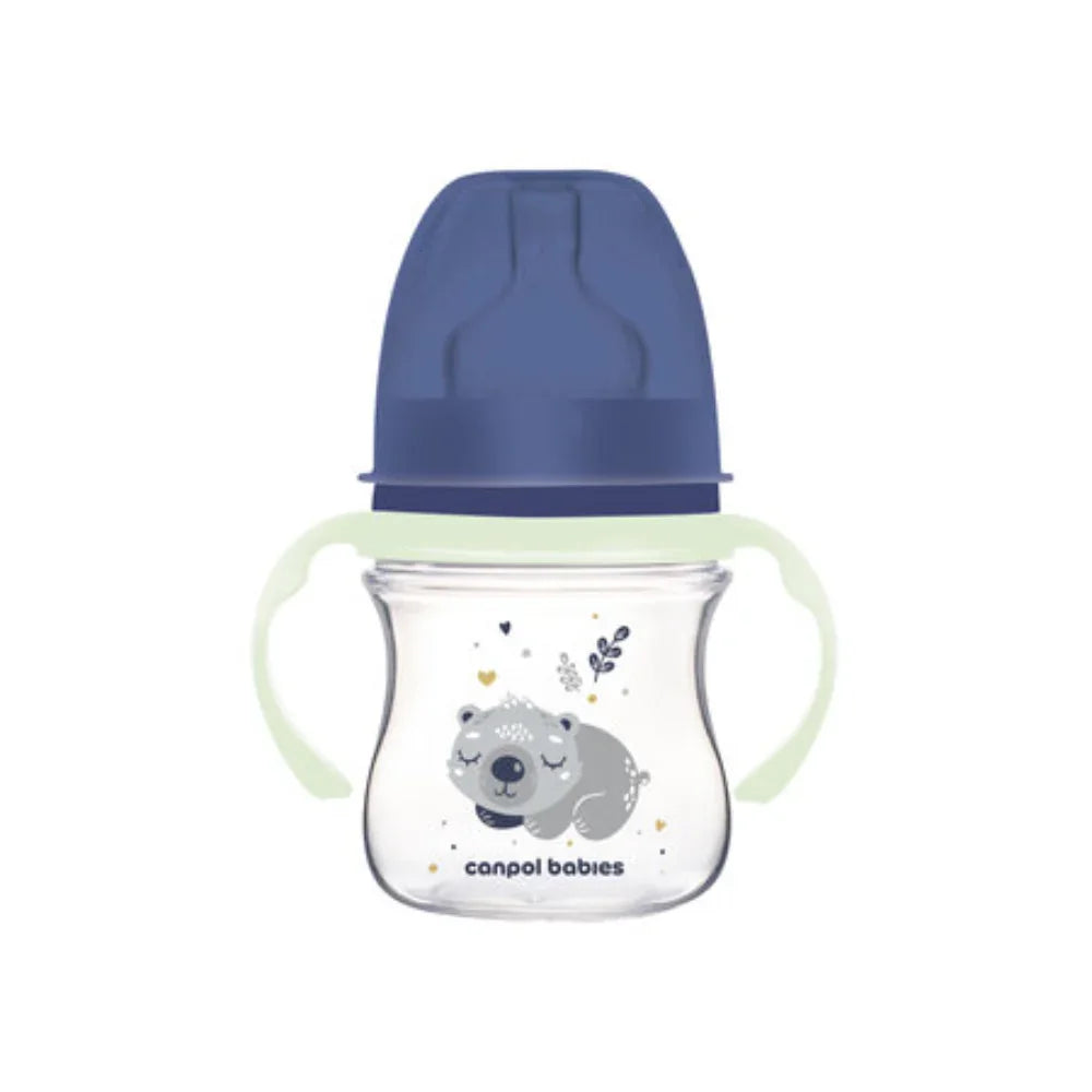 Canpol Babies EasyStart Wide-Neck Bottle 120ml – Sleepy Koala with Glow Handle (0m+) Blue