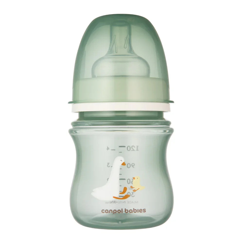 Canpol Babies EasyStart Wide-Neck Bottle 120ml – Goose Print (0m+) Green
