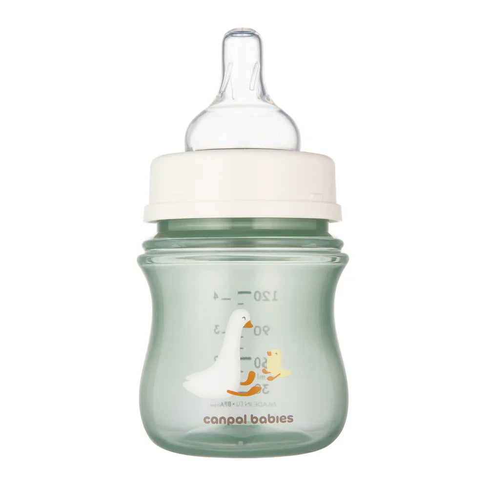 Canpol Babies EasyStart Wide-Neck Bottle 120ml – Goose Print (0m+) Green