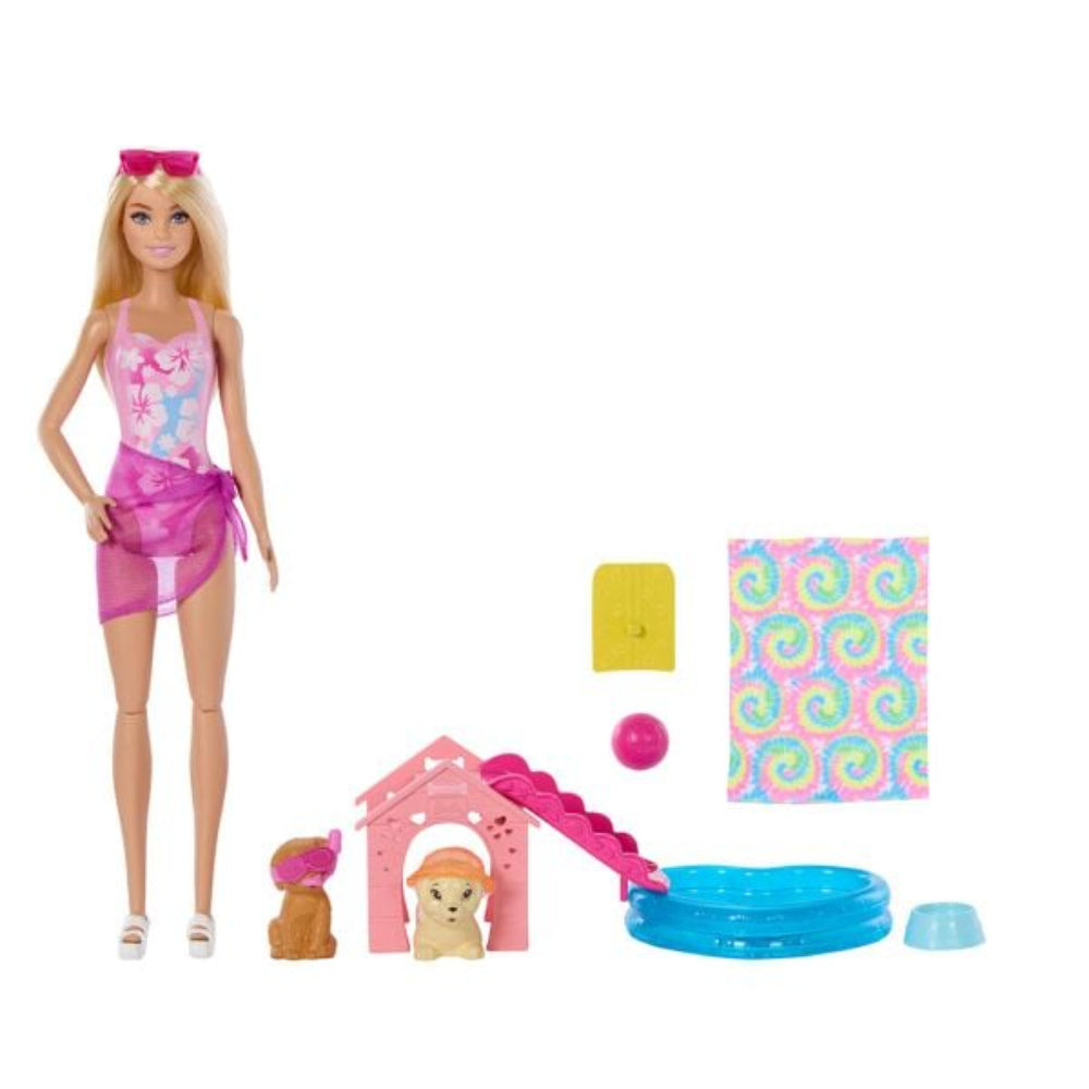 Mattel Barbie Puppy Pool – Pool, Doghouse & Slide, 2 Pets and Accessories - Toys