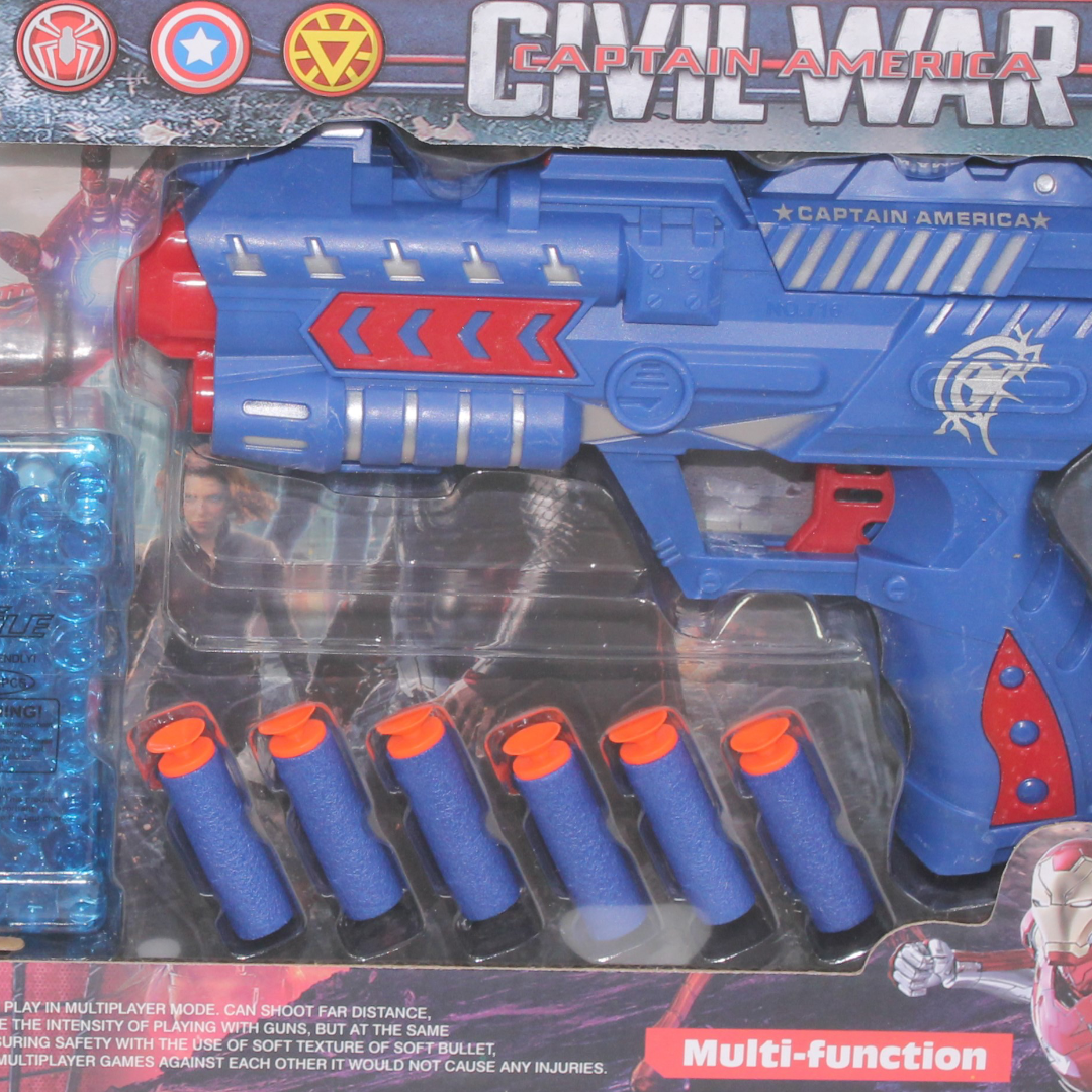 Captain America 2-in-1 Civil War Power Gun (Foam & Gel Gun with Figure) Toy Set