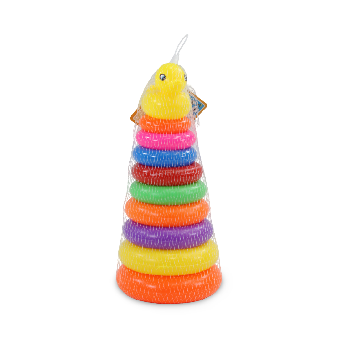 Colorful Plastic Stacking Ring Tower Toy with Yellow Duck