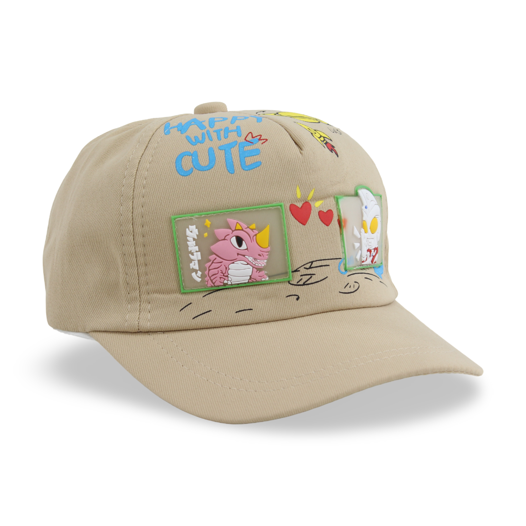 Unisex Cotton Cap – Beige with "Happy with Cute" Design - Clothing - Fancy