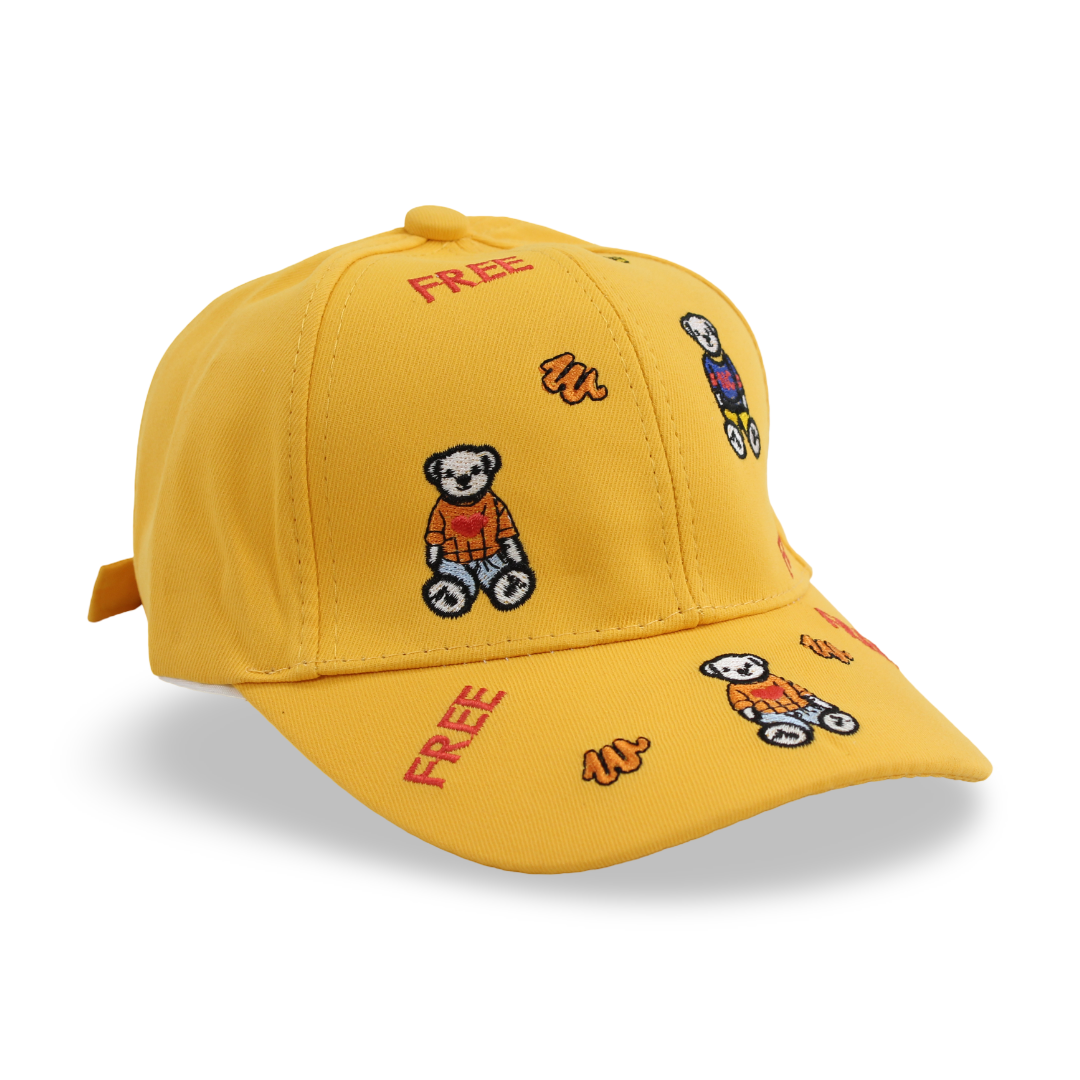 Unisex Cotton Cap – Yellow with Teddies Embroidery - Clothing - Fancy