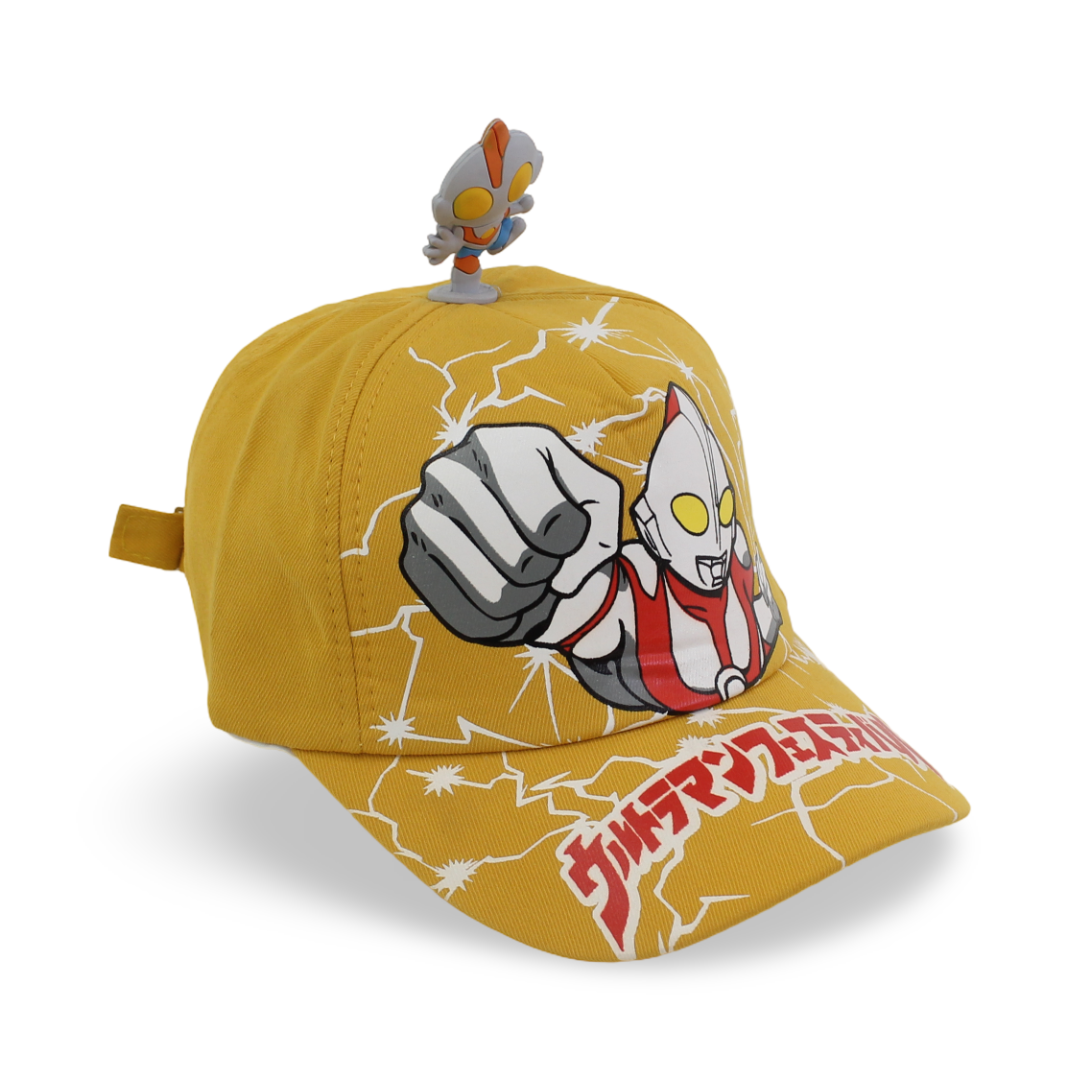 Boys Cotton Cap – Yellow with Ultraman Print - Clothing - Fancy