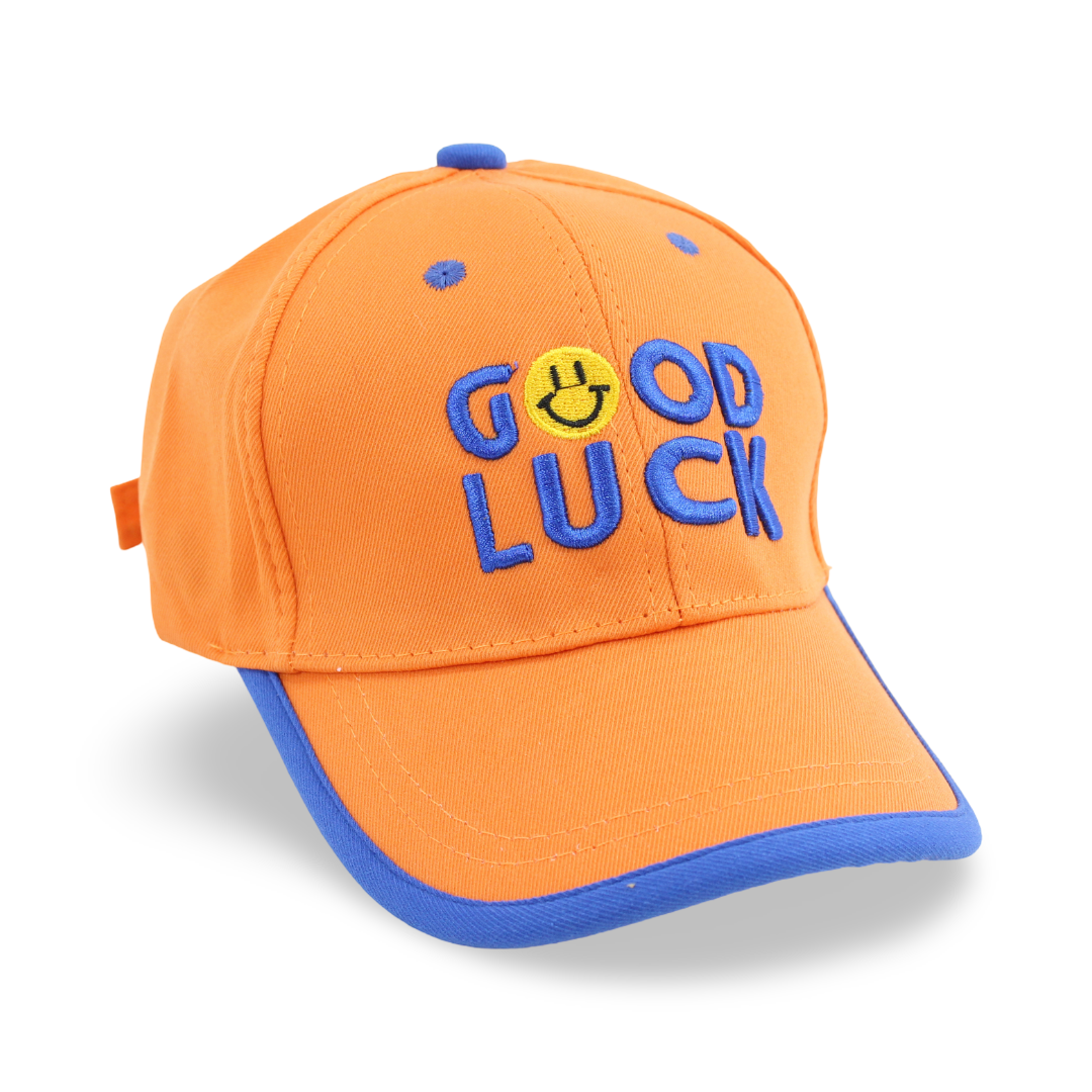 Unisex Cotton Cap – Orange with "Good Luck" Design - Clothing - Fancy