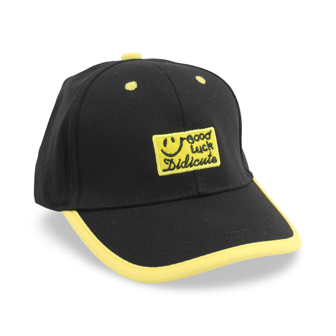 Unisex Cotton Cap – Black with "Good Luck Smile" Design - Clothing - Fancy