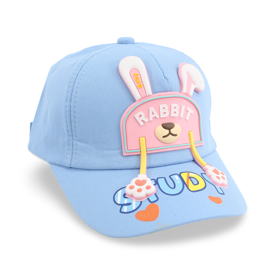 Girls Cotton Cap – Baby Blue with "Rabbit Study" Design - Clothing - Fancy
