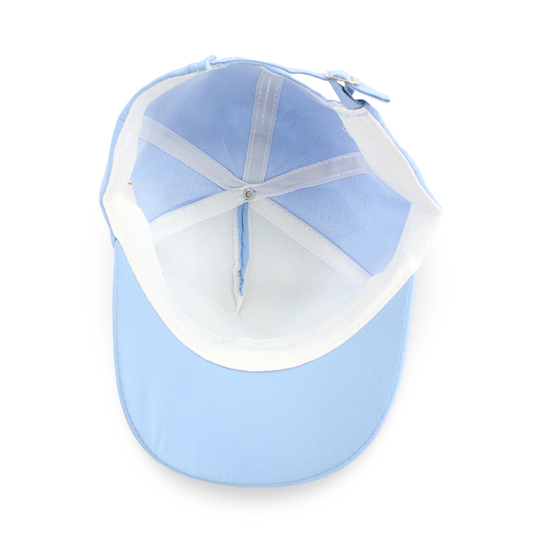 Girls Cotton Cap – Baby Blue with "Rabbit Study" Design