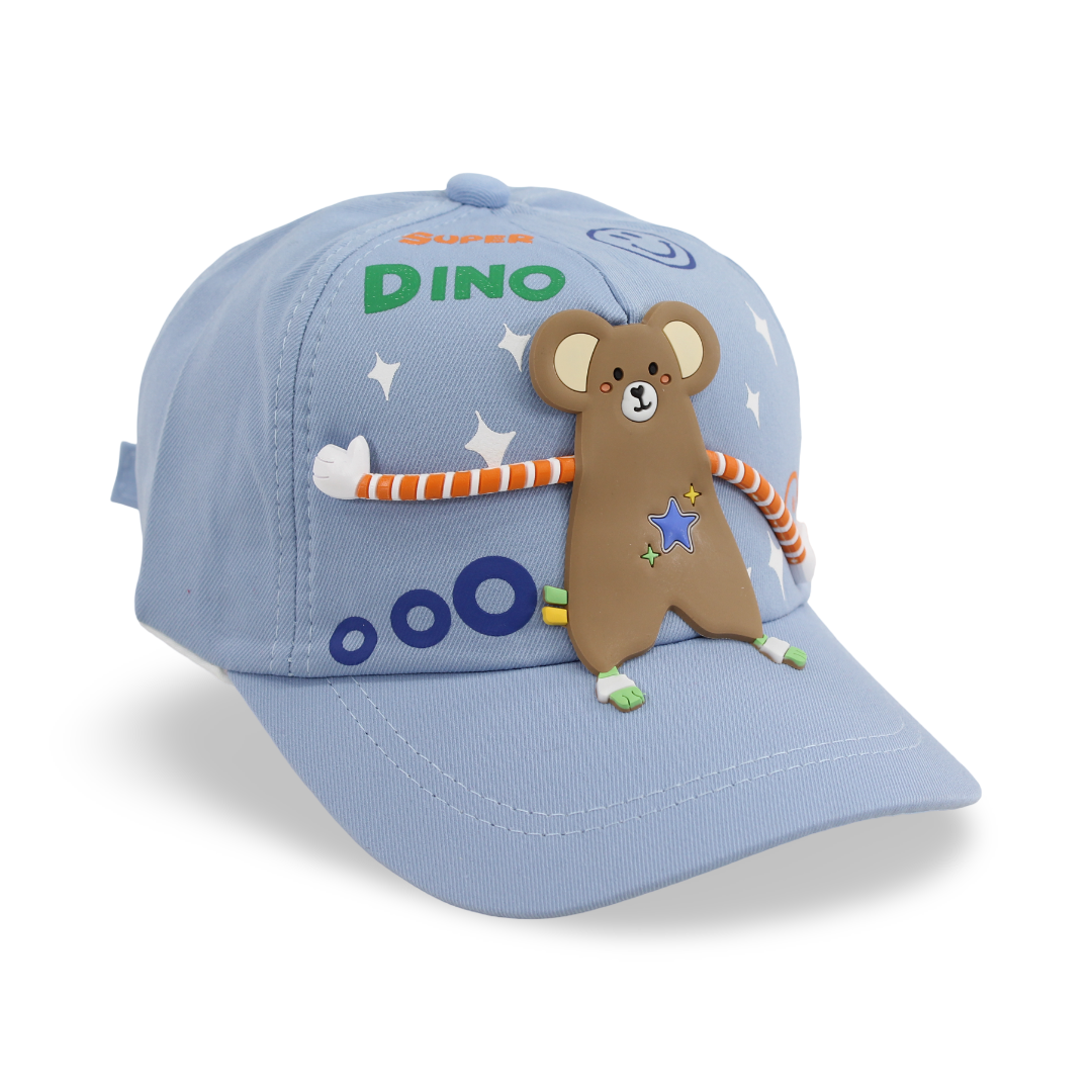 Boys Cotton Cap – Baby Blue with "Super Dino" Design - Clothing - Fancy