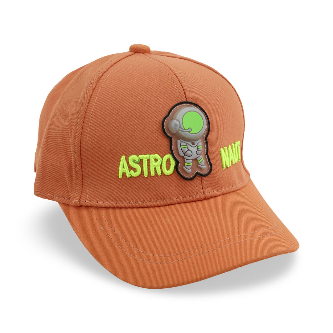 Boys Cotton Cap – Orange with "Astronaut" Design - Clothing - Fancy