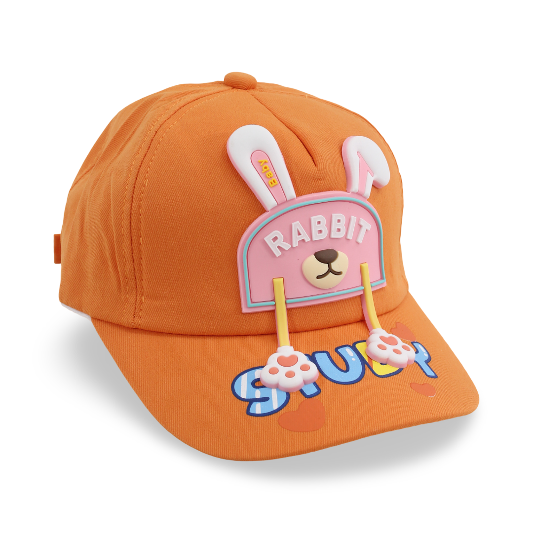Girls Cotton Cap – Orange with "Rabbit Study" Design - Clothing - Fancy