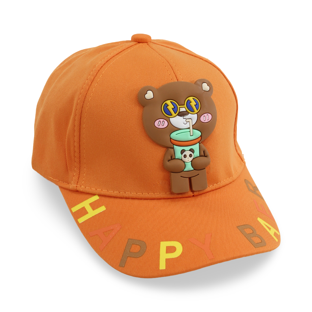 Unisex Cotton Cap – Orange with "Happy Bear" Design - Clothing - Fancy