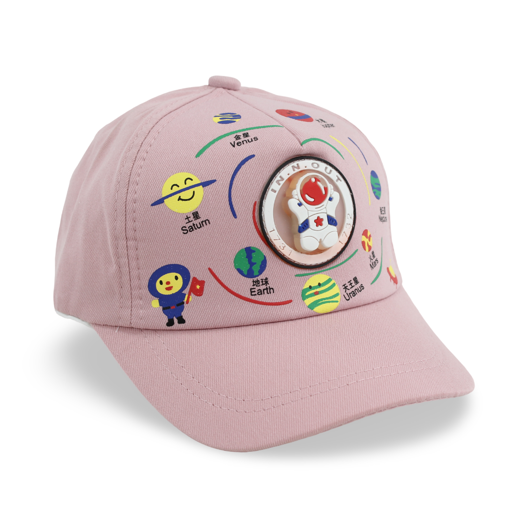 Girls Cotton Cap – Dusty Pink with Planets Design - Clothing - Fancy