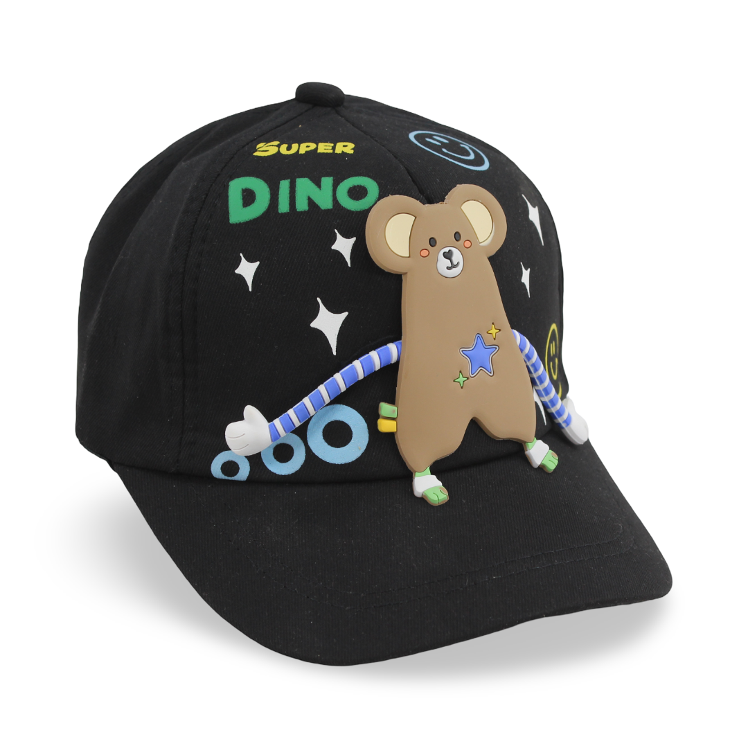 Boys Cotton Cap – Black with "Super Dino" Design - Clothing - Fancy
