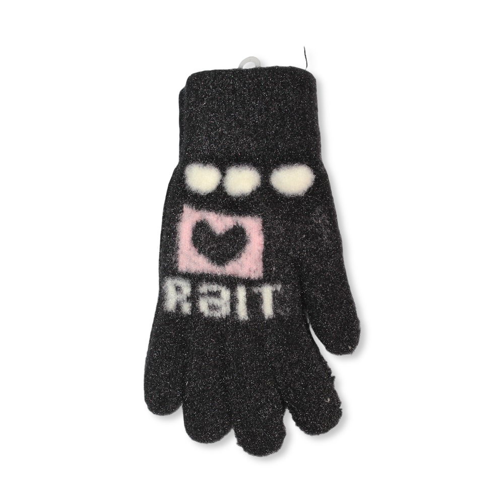 Children Gloves – Black with Heart Design - Clothing - Fancy