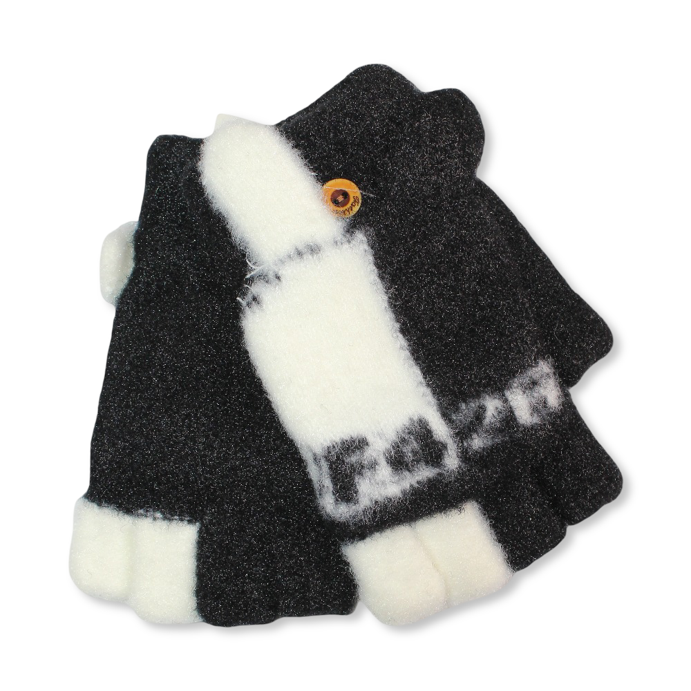 Children Half Finger Gloves – Black & White - Clothing - Fancy