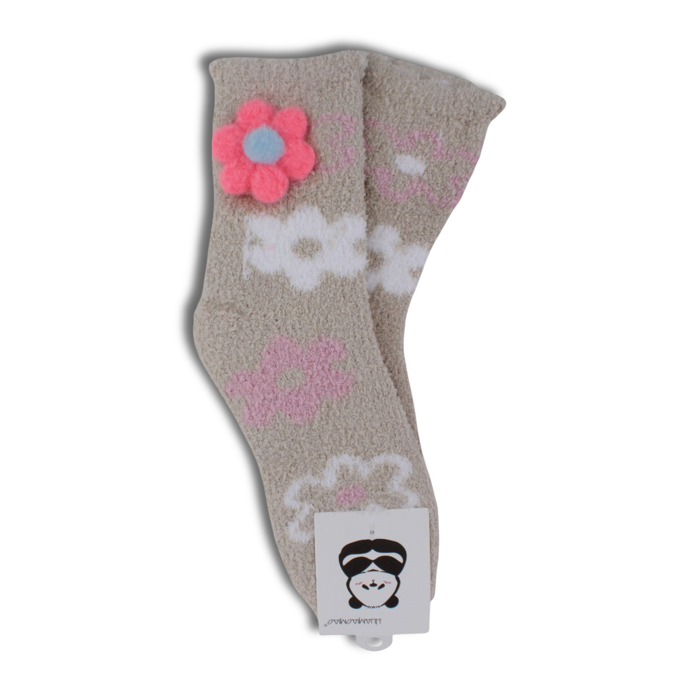 Girls Socks – Beige with Flowers Design - Clothing - Fancy