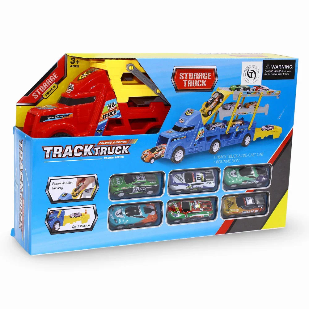 Track Storage Truck – 3 Tier with 6 Cars (Red)
