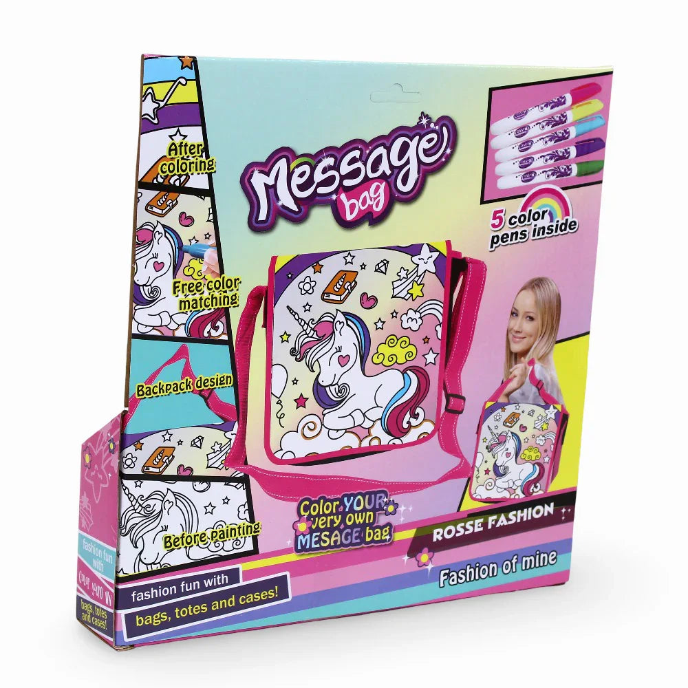 Unicorn Coloring Message Bag with 5 Color Markers
