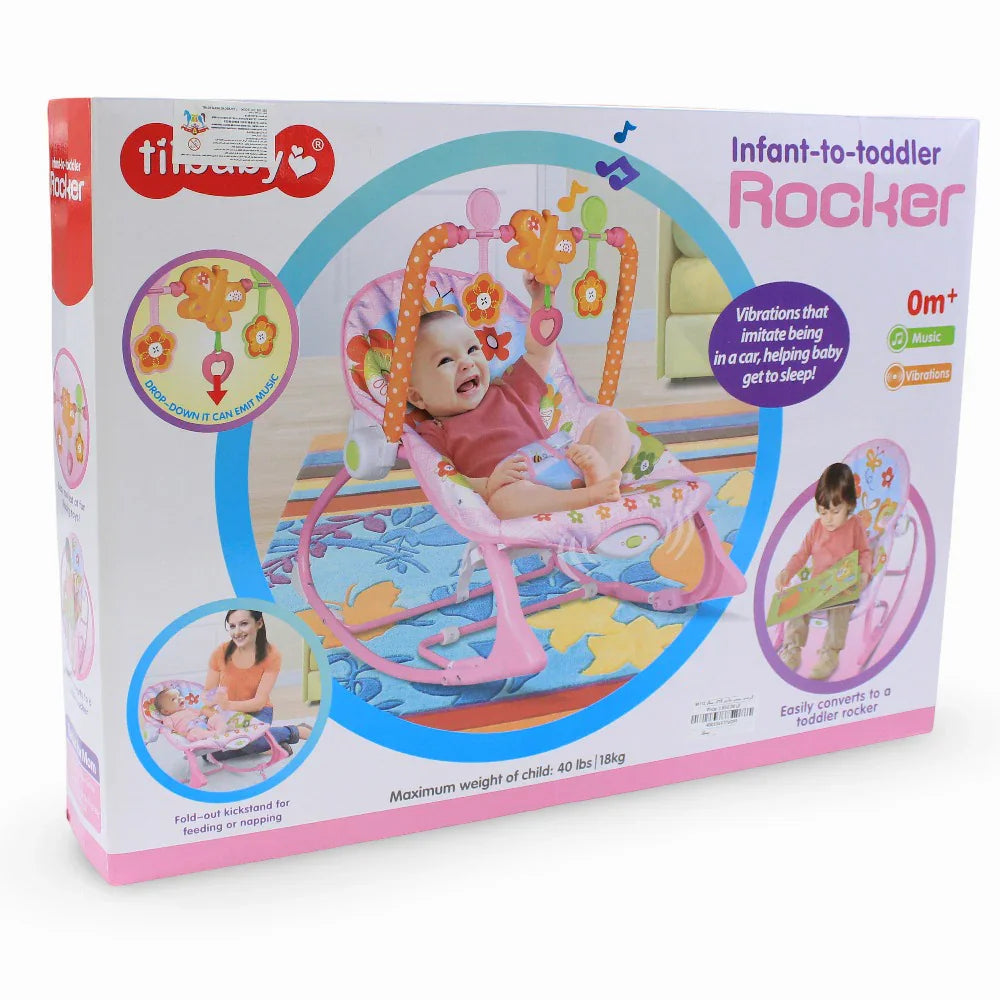 Tiibaby Infant to Toddler Rocker (Music & Vibrations) 18kg - Pink with Flowers - Baby Essentials