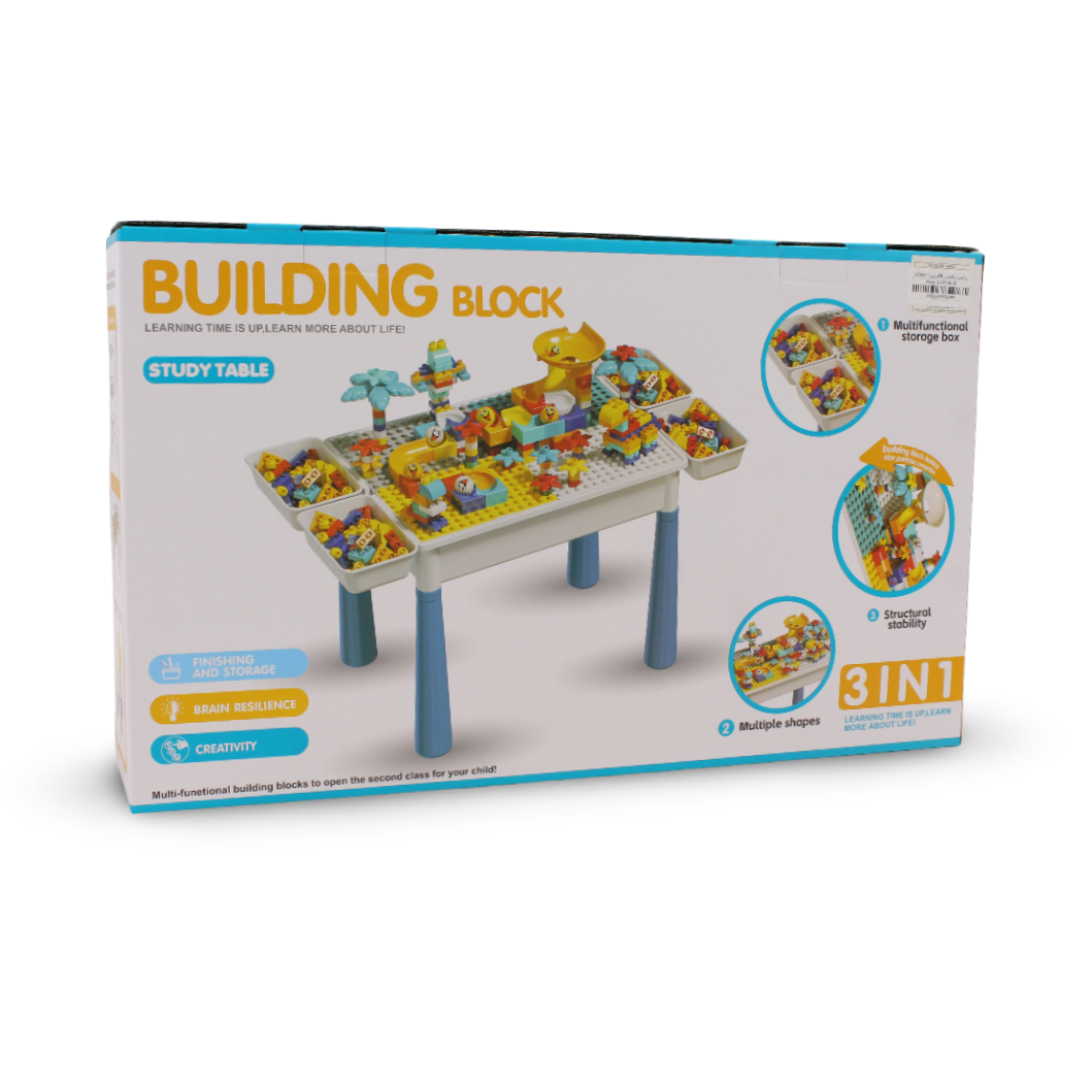 Building Block Activity Table with Chair – 128 Pieces Multicolor