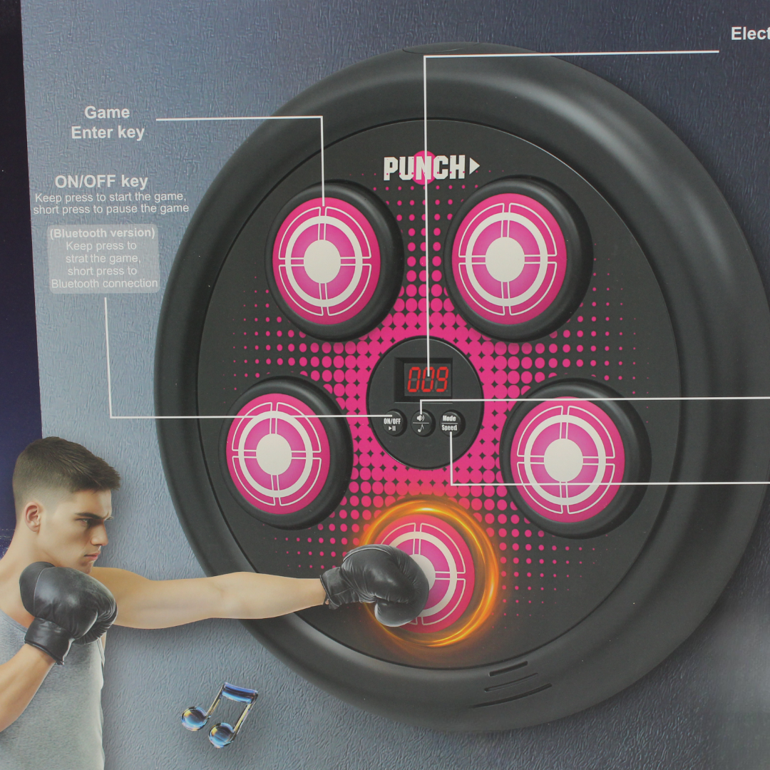 Electronic Music Boxing Machine with Score Display & Gloves – Pink & Black