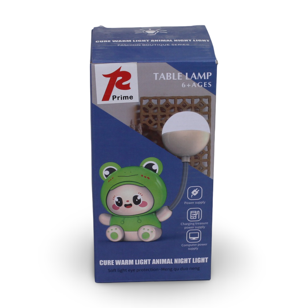 Prime Rechargeable Table Lamp – Beige with Cartoon Frog Design