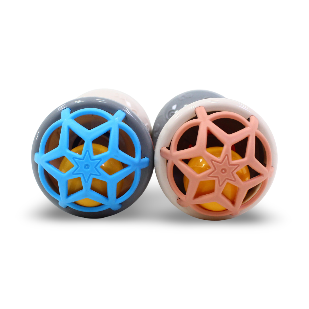 Dumbbell-Shaped Baby Rattle and Sensory Teether Toy