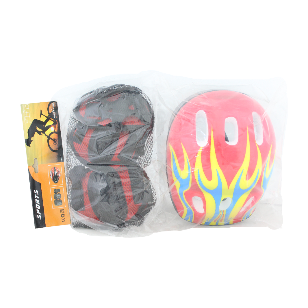 Kids Bike Helmet Safety Set – Red with Fire Print - Toys - Prime
