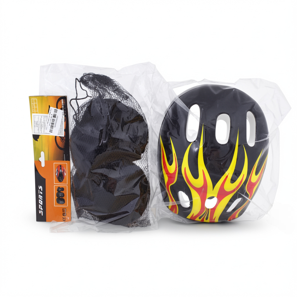 Kids Bike Helmet Safety Set – Black with Fire Print - Toys - Prime