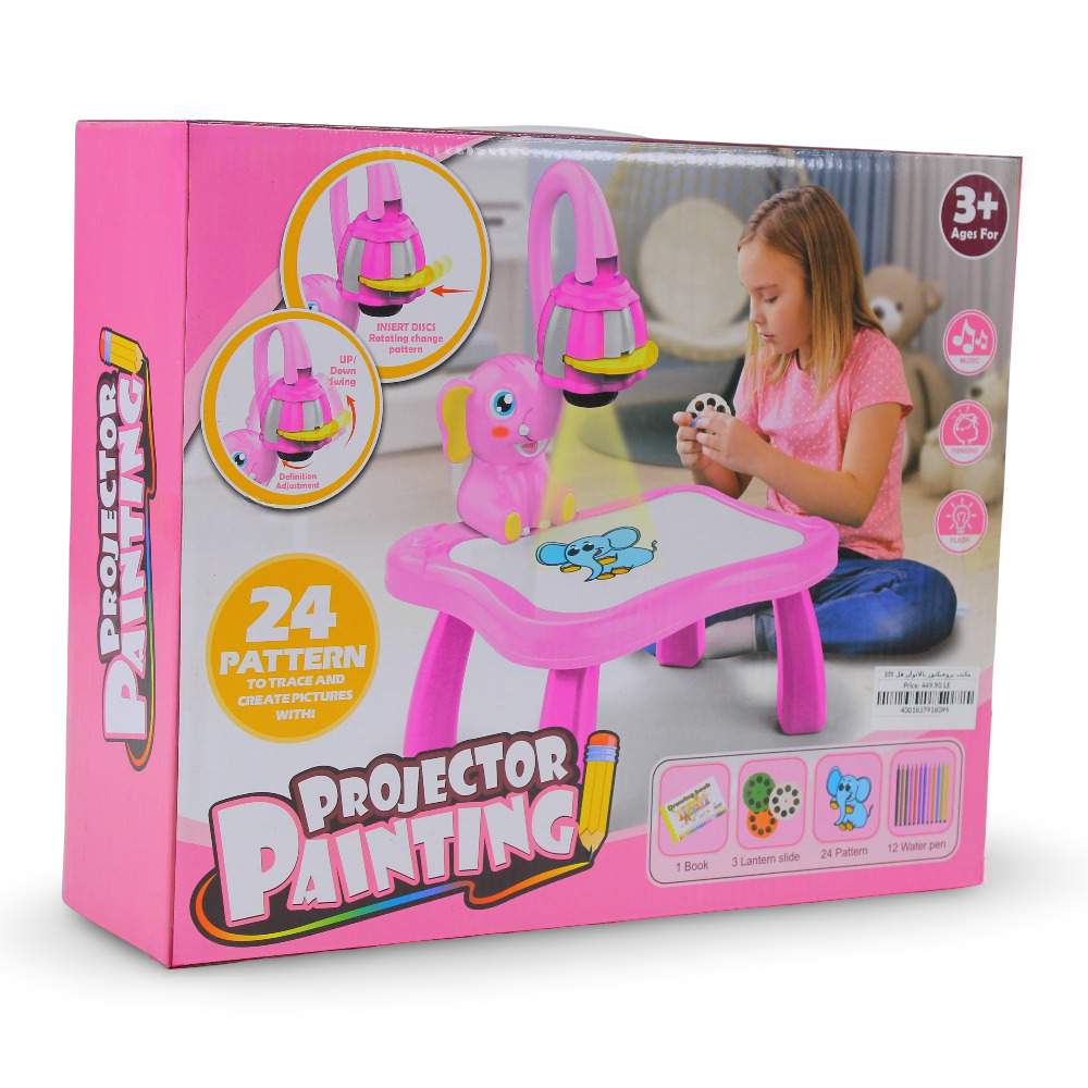 Projector Painting Table Set for Kids – Pink with Elephant Design
