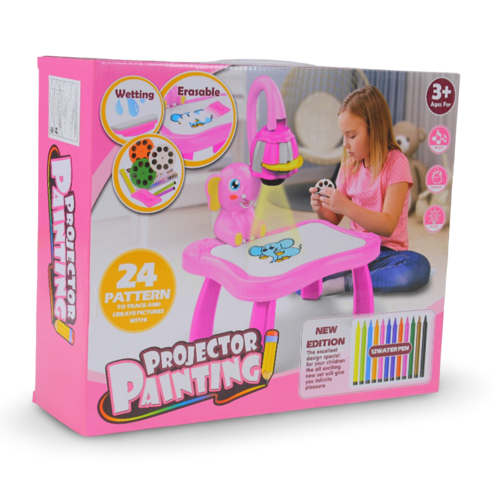 Projector Painting Table Set for Kids – Pink with Elephant Design
