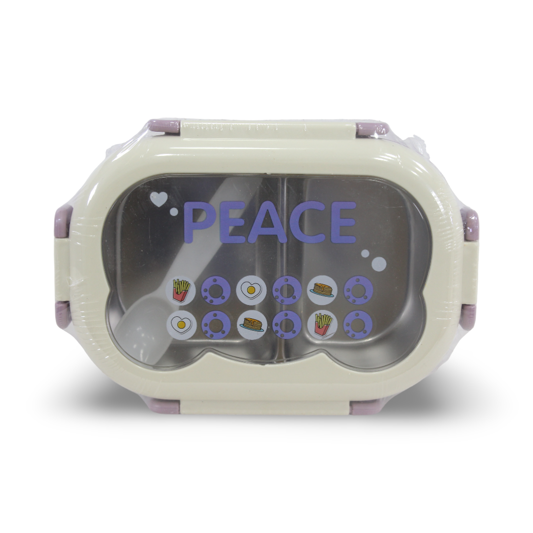 Peace Stainless Steel Lunch Box with Spoon – Purple & White 1L