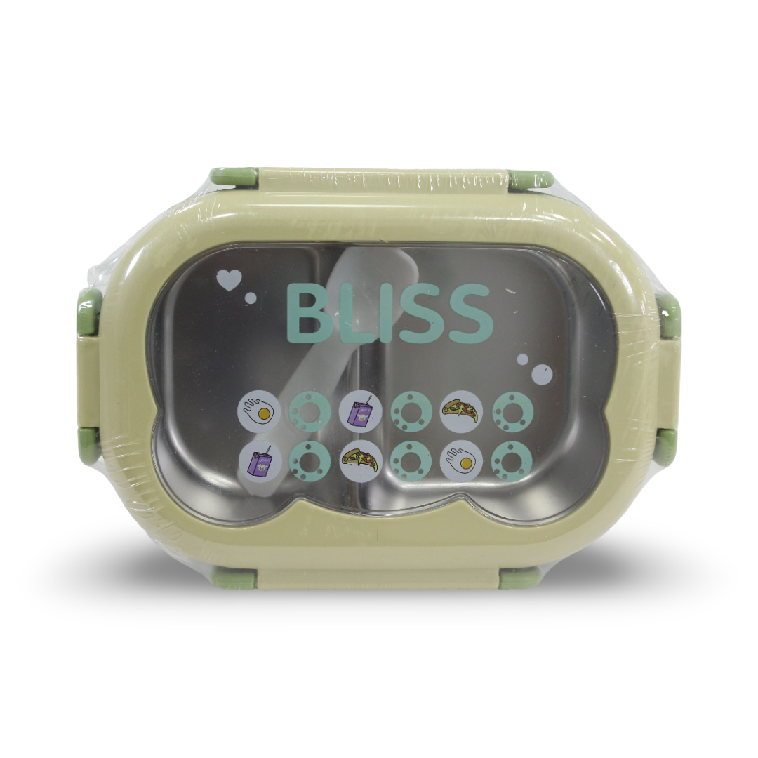 Bliss Stainless Steel Lunch Box with Spoon – Olive & Beige (750 ml)