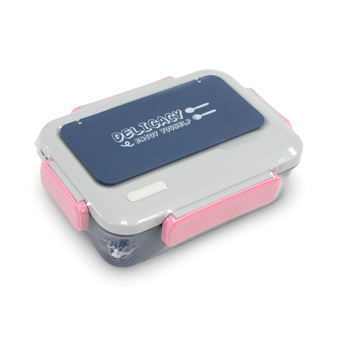Delicacy 3-Grid Stainless Steel Lunch Box – Grey & Navy ( 850 ml ) - School