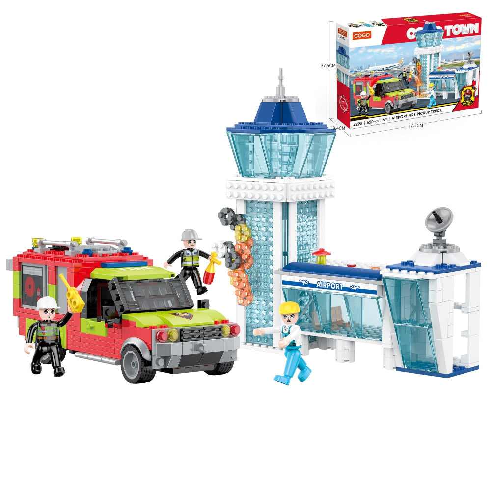 Cogo Town Airport Fire Pickup Truck Building Block Set – 620 Pcs - Toys