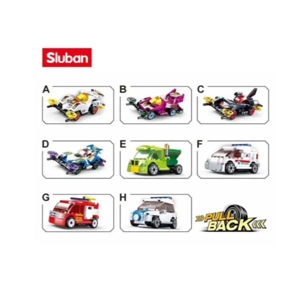 Sluban Power Bricks Pull Back Cars Building Blocks Set - Assorted Shapes