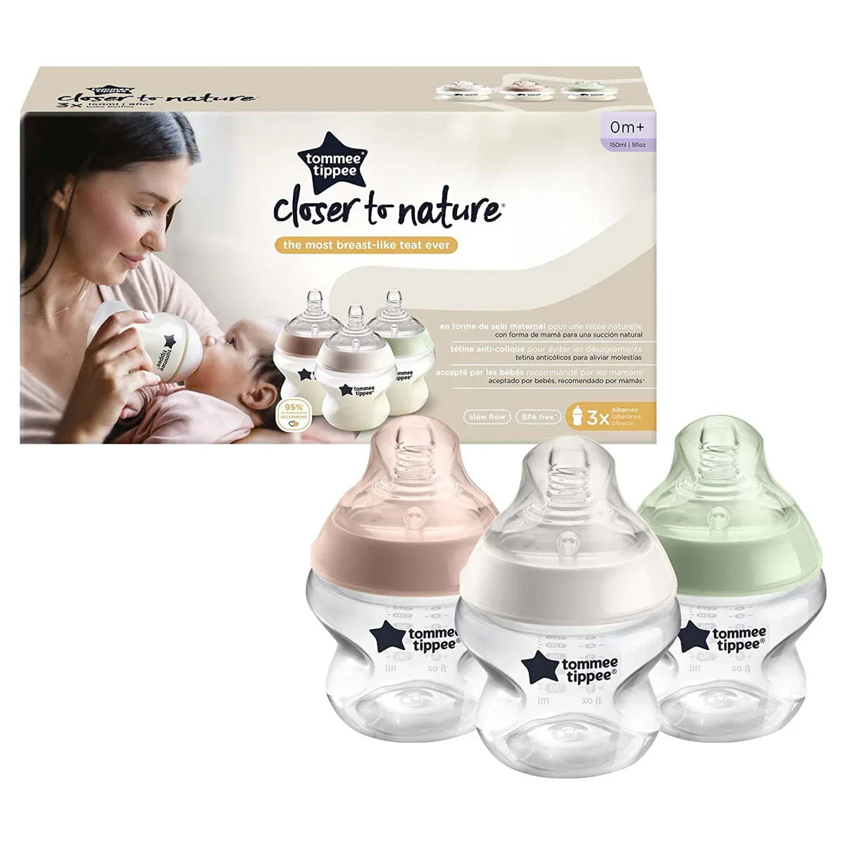 Pack Of 3 - Tommee Tippee Baby Bottles Slow Flow 150ml