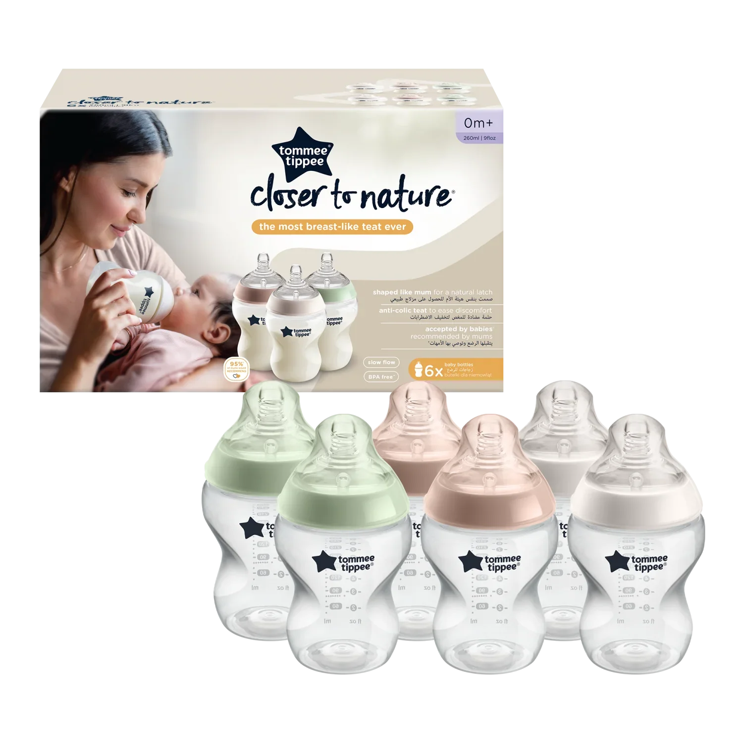 Tommee Tippee Feeding Bottles Pastel – Natural Start Anti-Colic Baby Bottles 6X260ml