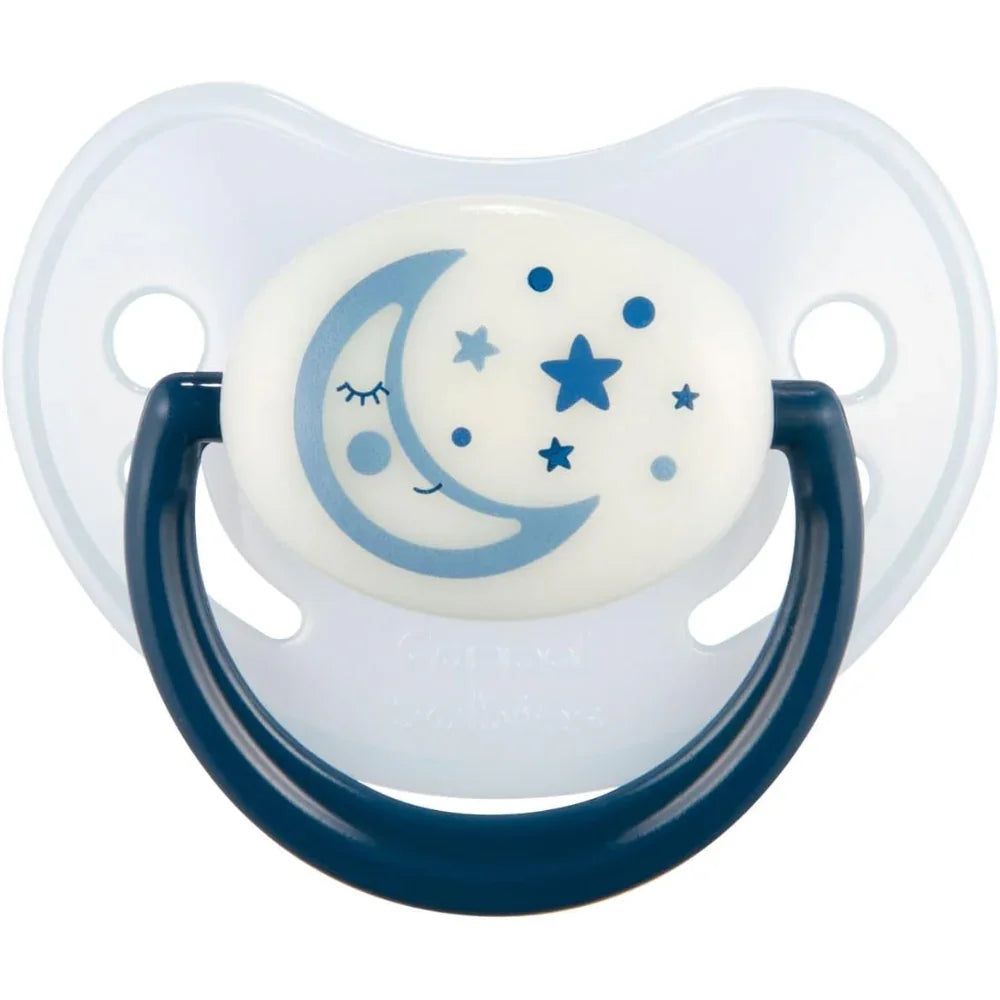 Canpol Babies Silicone Round Soother – Blue with Moon & Stars Design (0–6 Months)