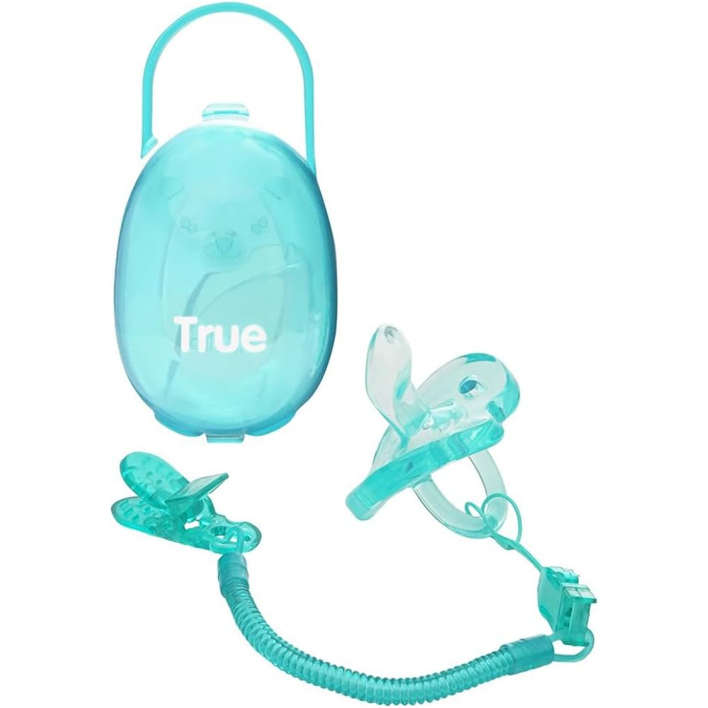 True Gold Silicone Pacifier Set – Turquoise (Silicone Soother, Chain & Case) - Baby Essentials