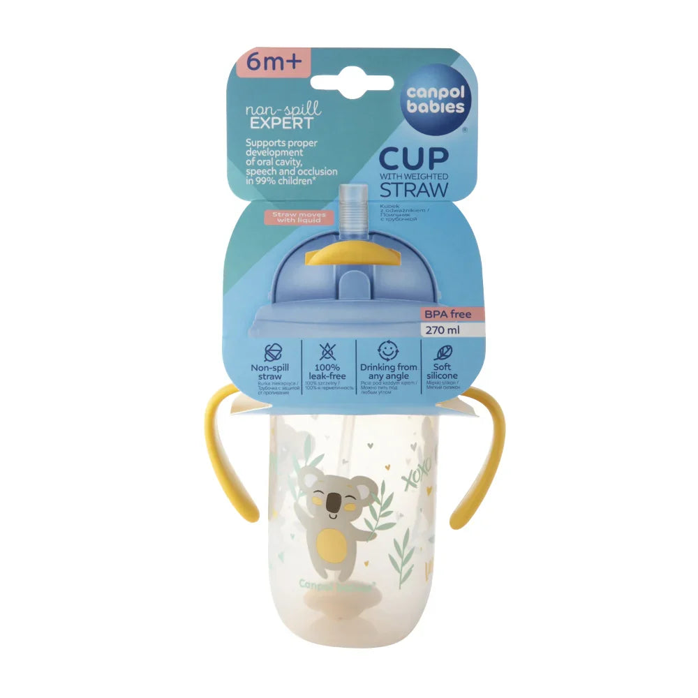 Canpol Babies Non-Spill Expert Sports Cup with Weighted Straw 270ml 6m+ – Yellow