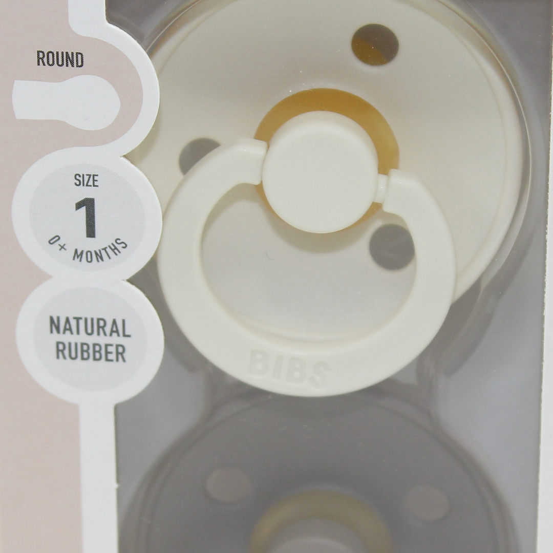 BIBS Pacifier Colour 2 Pack – Latex Size 1 Ivory/Dark Oak