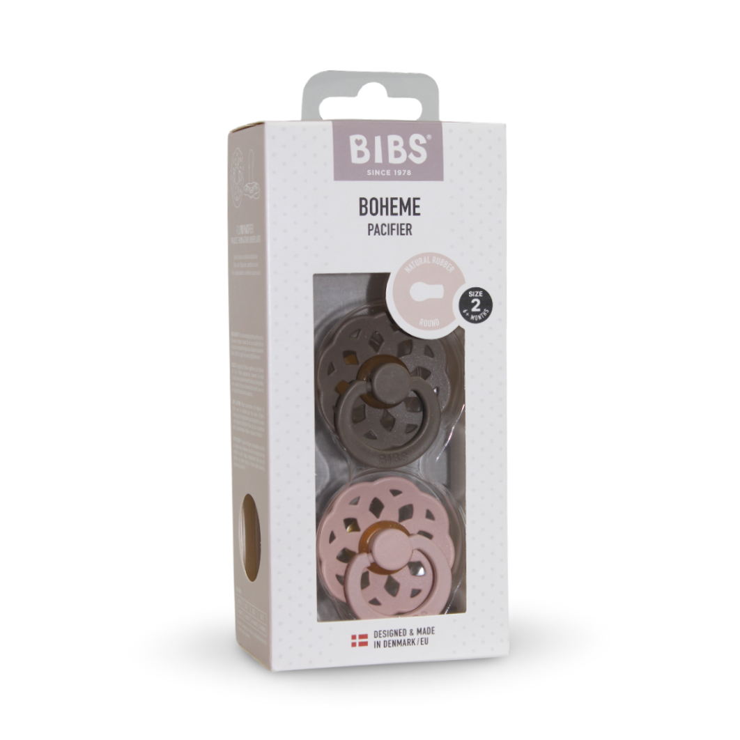 BIBS Boheme Pacifier 2 Pack Latex Size 2 Dark Oak/Blush
