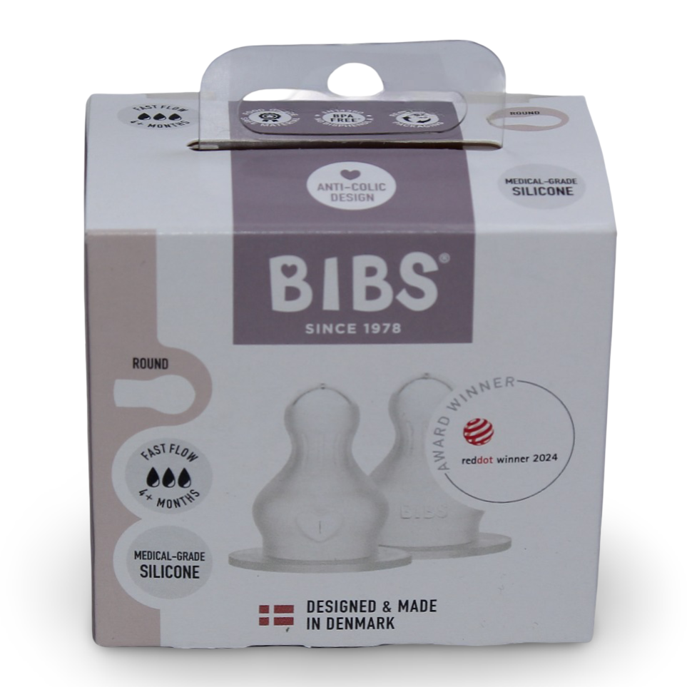 حلمة رضاعة BIBS مستديرة من السيليكون، عبوة من قطعتين - تدفق سريع